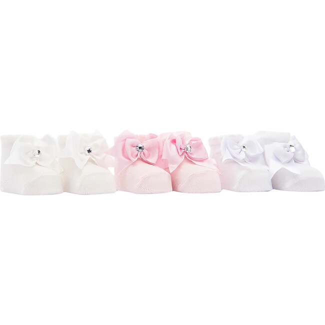 3pc Crystal Bow Socks Set, Pink