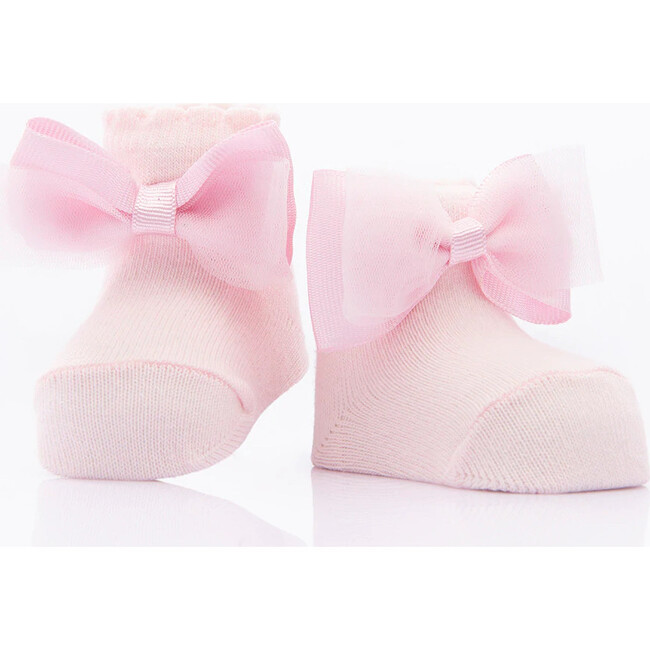 3pc Tulle Bow Socks Set, Pink - Socks - 3