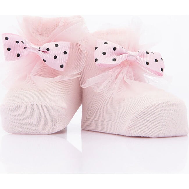 3pc Polka Dot Bow Socks Set, Pink - Socks - 3