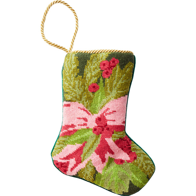 Mini Holiday Greetings Stocking, Green and Pink