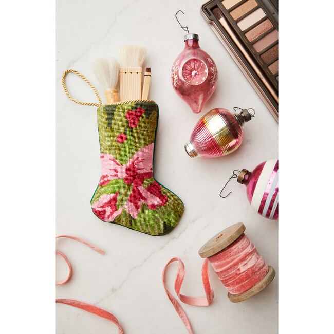 Mini Holiday Greetings Stocking, Green and Pink - Stockings - 5