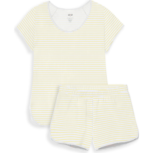 Women's Pajama Short Set, Yellow Stripe - Pajamas - 1