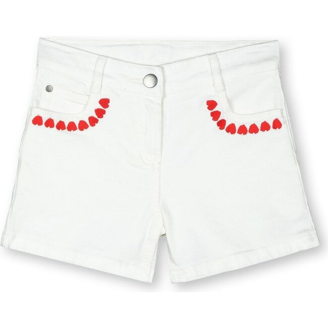 Heart Embroidered Jean Shorts, White - Shorts - 1