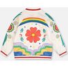 Satin Bomber Jacket With Flower Embroidery, Cream - Jackets - 4