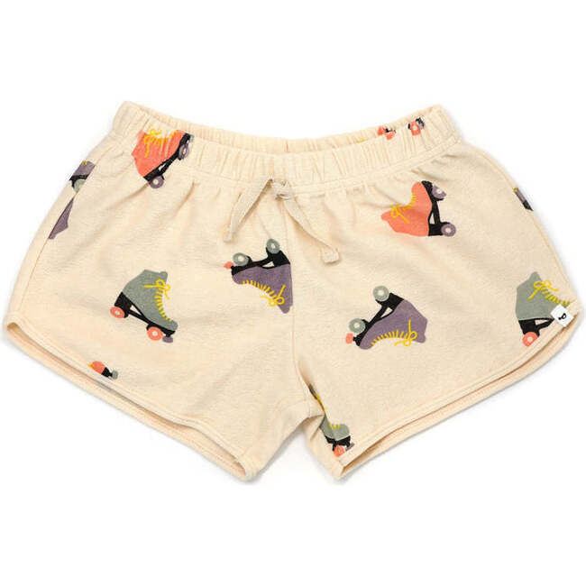 Cotton Terry Girls Track Shorts, Roller Skate Print