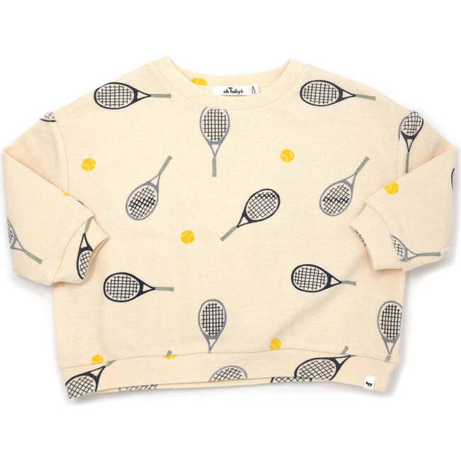 Cotton Terry Slouch Boxy Sweatshirt, Tennis Print - Sweatshirts - 1