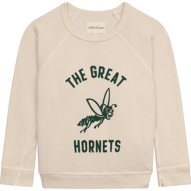The Little College Sweatshirt, Washed White with Hornet Graphic