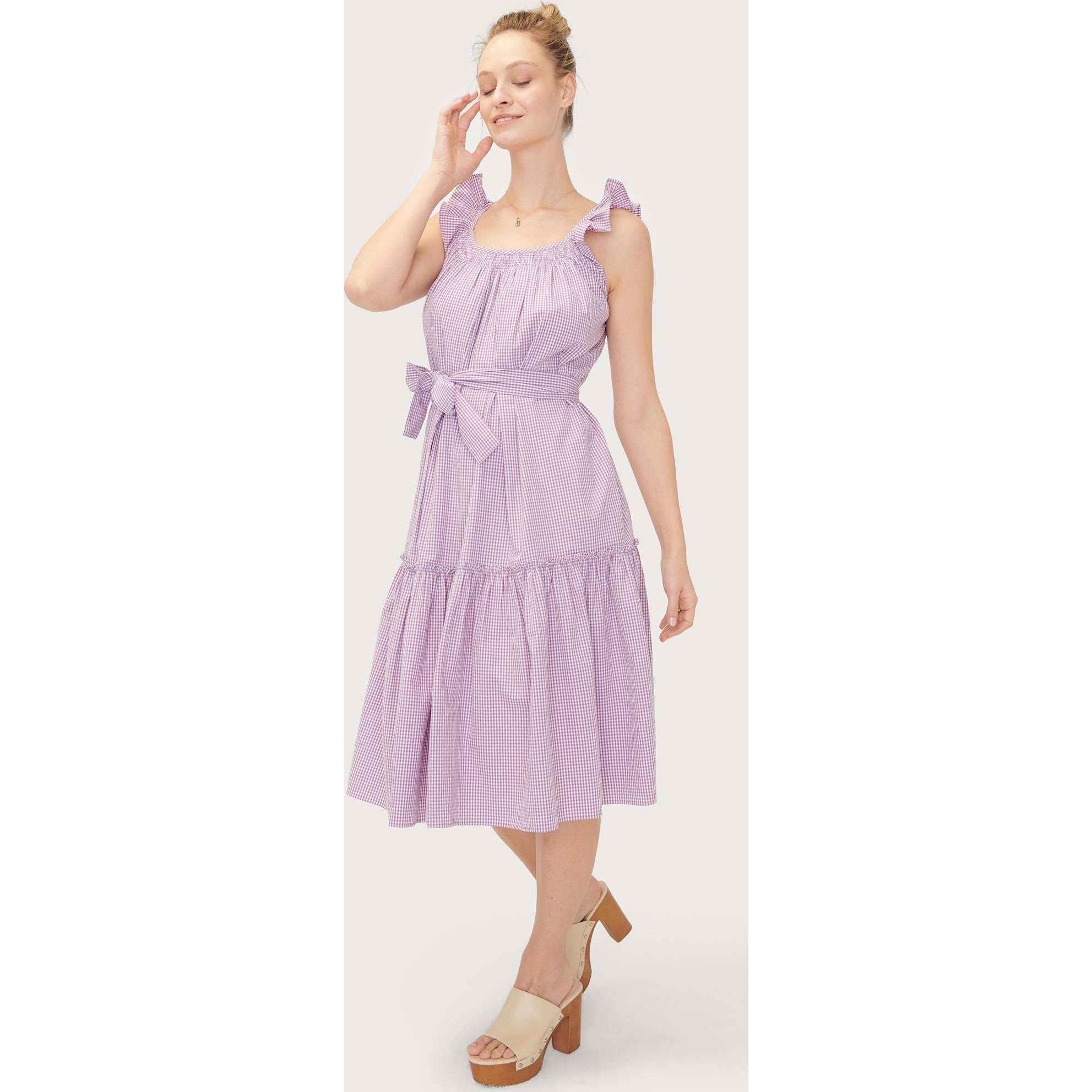 The Women's Smocked Secret Nursing Dress, Lilac Gingham - HATCH Dresses |  Maisonette