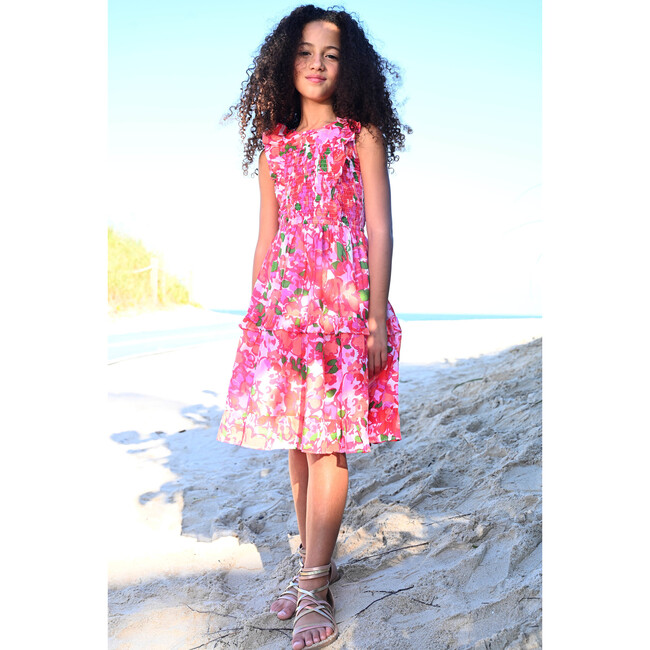 Girls Iris Dress, Techni Floral Magenta - Dresses - 2