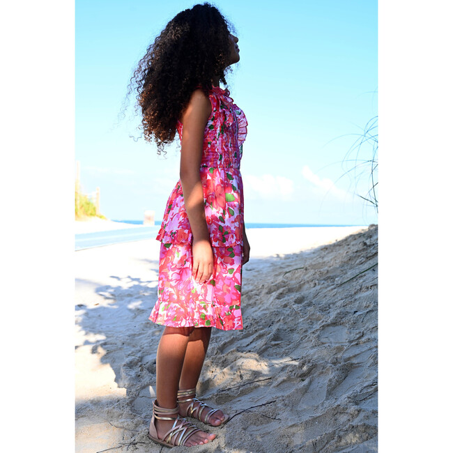 Girls Iris Dress, Techni Floral Magenta - Dresses - 3
