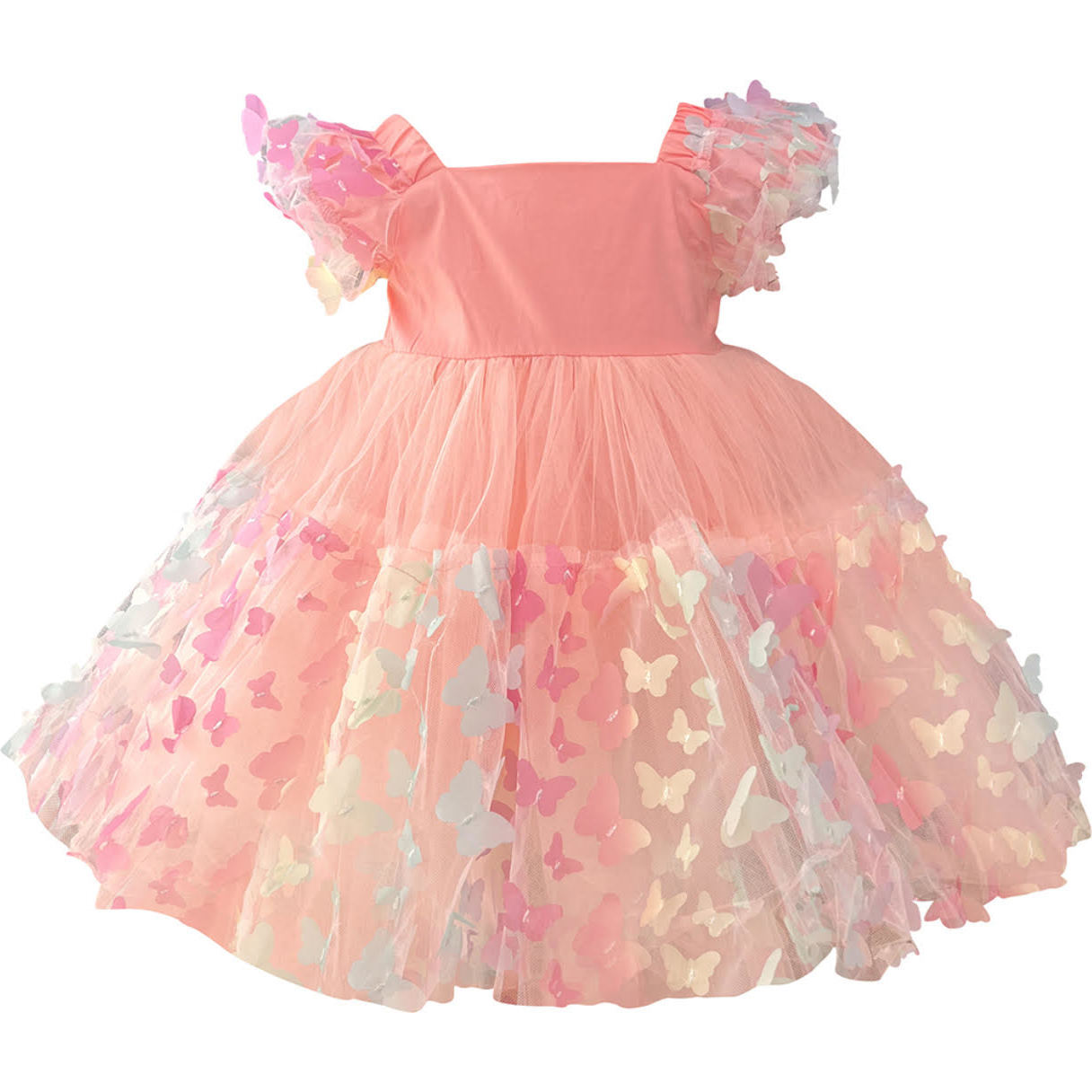 Puffy Sleeve Dress, 3D Butterfly - Dresses - 1