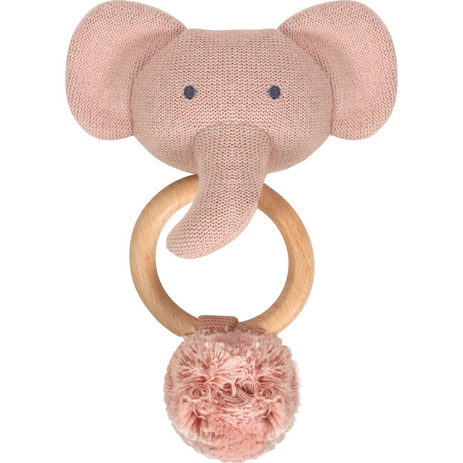 Organic Knit Elephant Rattle, Pink - Rattles - 1