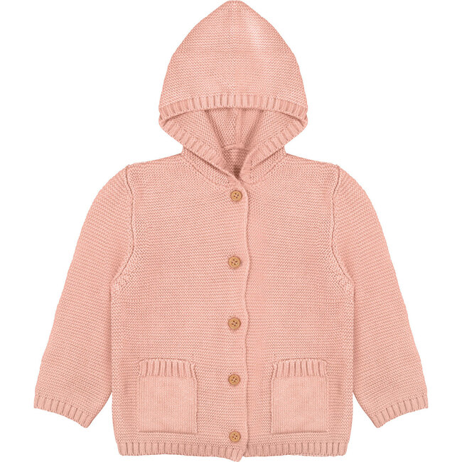 Organic Knit Hooded Sweater, Pink Pearl - Cardigans - 1 - zoom