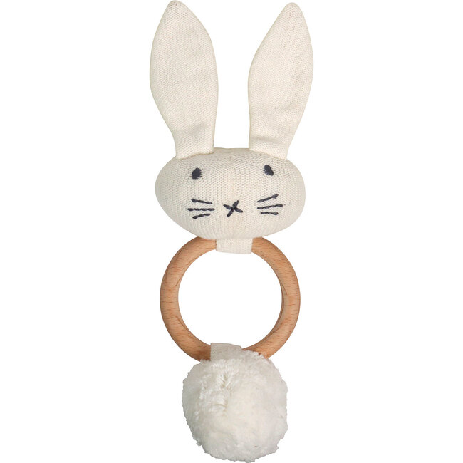 Organic Knit Bunny Rattle, White