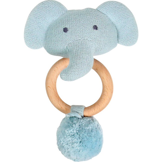 Organic Knit Elephant Rattle, Blue