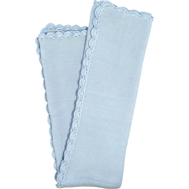 Organic Scallop Knit Blanket, Sky Blue - Swaddles - 1