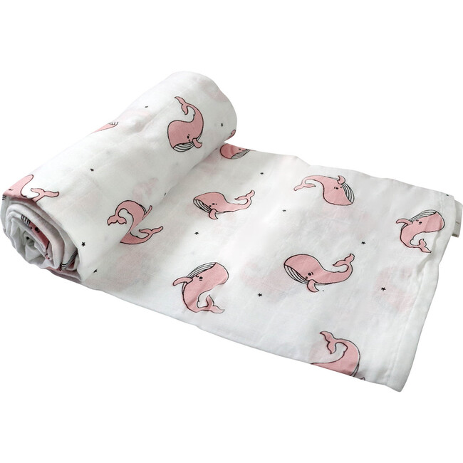 Organic Whale Muslin Swaddle, Pink - Swaddles - 1 - zoom