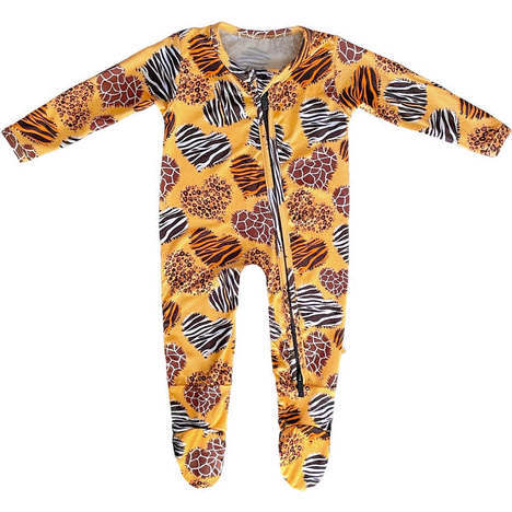 Wild Luv Bamboo Zippered Footed Onesie, Gold