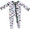 Dino World Bamboo Zippered Footed Onesie, White - Onesies - 1 - thumbnail