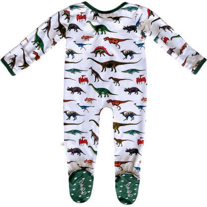 Dino World Bamboo Zippered Footed Onesie, White - Onesies - 2