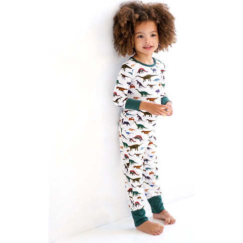 Dino World Bamboo Toddler Pajama Set, White