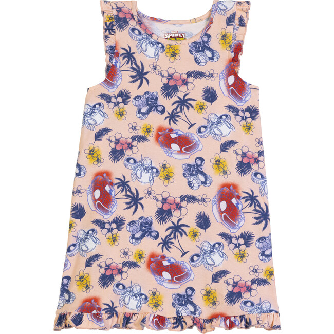 Spidey Hawaiian Car Print Ruffle Dress, Pink Salt - Dresses - 1
