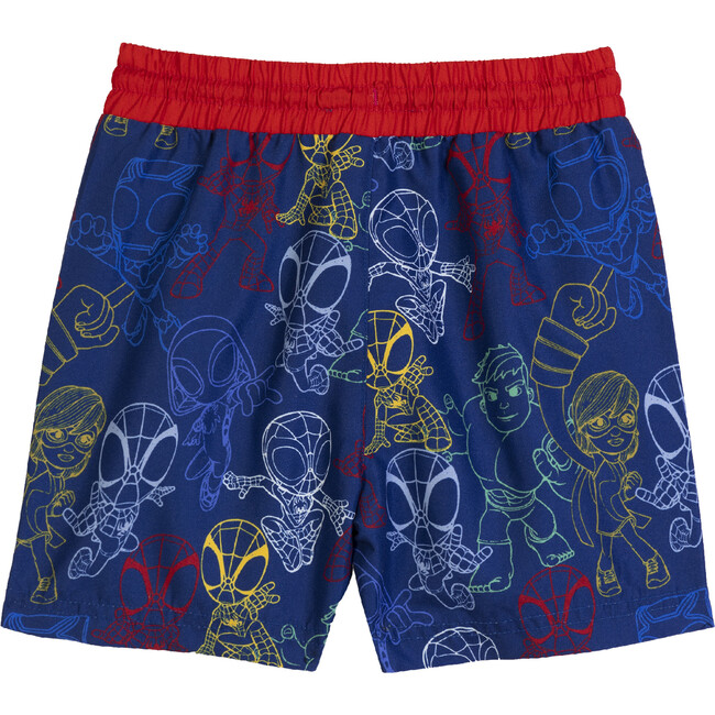 Spidey Line Art Friends Print Swim Trunk, Navy Multi - Swim Trunks - 3