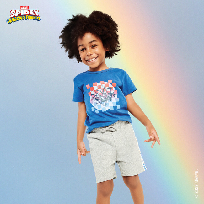 Spidey Checkered Print Relaxed Tee, Navy Multi - Tees - 2