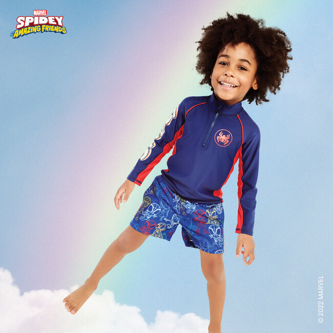 Spidey Color Block Rash Guard, Navy & Red - Rash Guards - 2