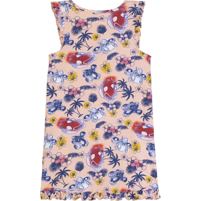 Spidey Hawaiian Car Print Ruffle Dress, Pink Salt - Dresses - 3