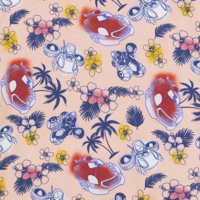 Spidey Hawaiian Car Print Ruffle Dress, Pink Salt - Dresses - 4