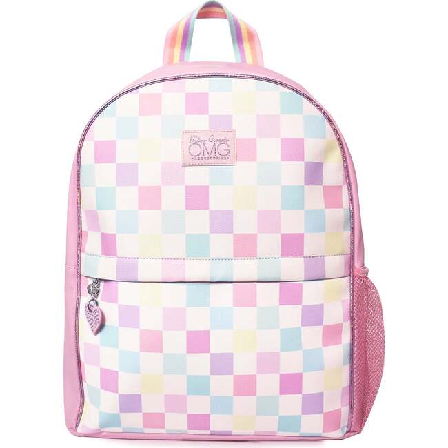 Pastel Checkerboard Print Large Backpack Pink