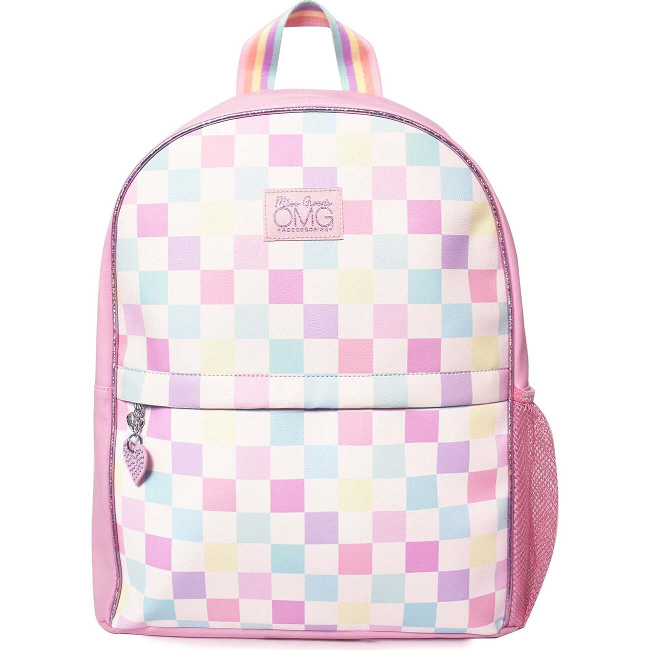 Pink and white checkered backpack best sale