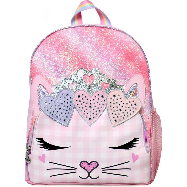 Miss Bella Ombre Glitter Hearts Crown Large Backpack, Pink - Bags - 1