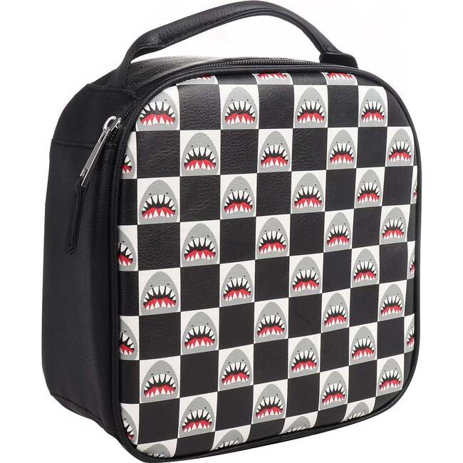Shark Checkerboard Print Lunch Bag, Black - Bags - 2