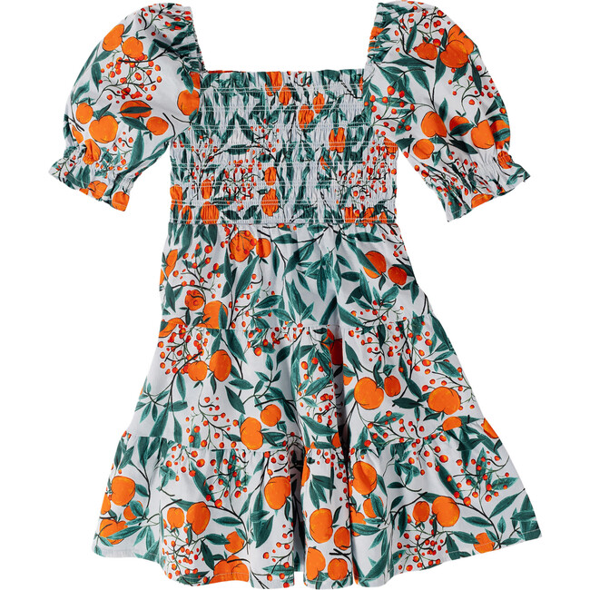 Girls Puff Sleeve Dress, Orange Blossom Sky