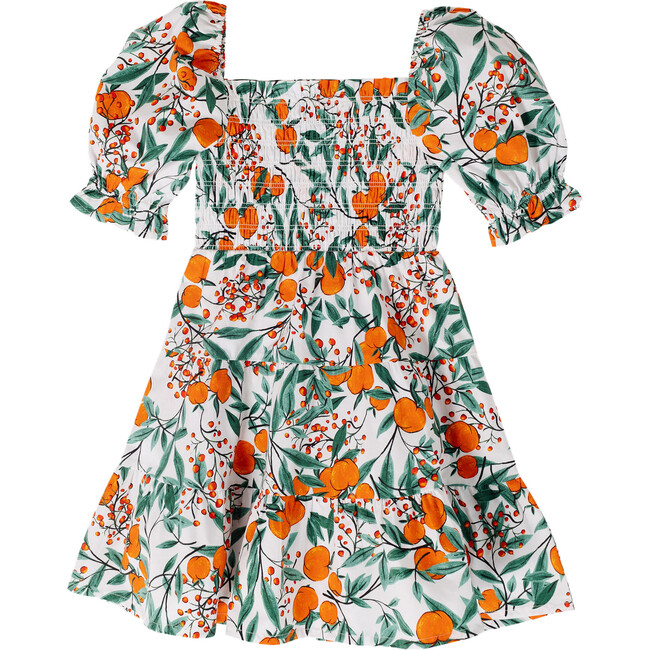 Girls Puff Sleeve Dress, Orange Blossom Cream