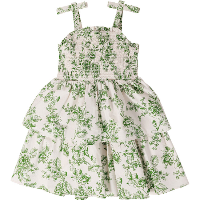 Girls Tank Smocked Dress, Sage Toile
