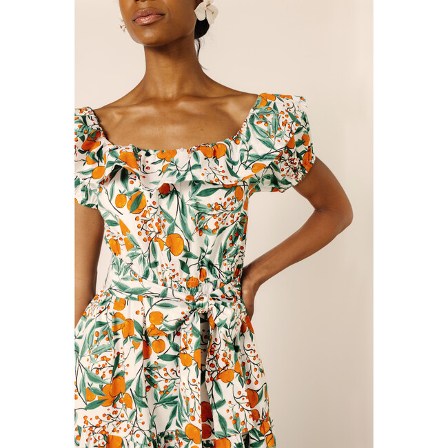 Women's Printed Cotton Shirt Dress, Orange Blossom Cream