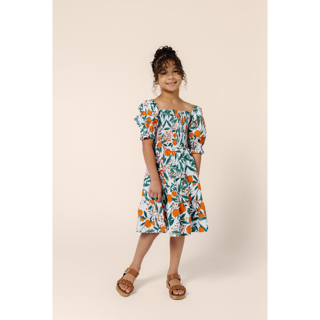 Girls Puff Sleeve Dress, Orange Blossom Sky - Dresses - 4