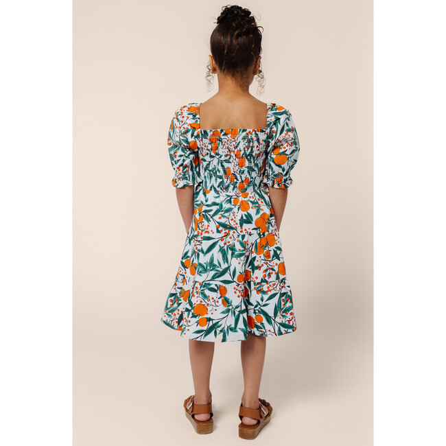 Girls Puff Sleeve Dress, Orange Blossom Sky - Dresses - 5