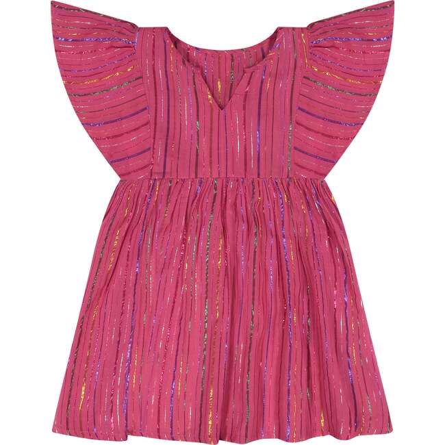 Margaux Flutter Sleeve Dress, Pink Lurex Stripe