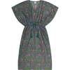 Delphine Women's Kaftan, Emerald Lotus Block Print - Dresses - 1 - thumbnail