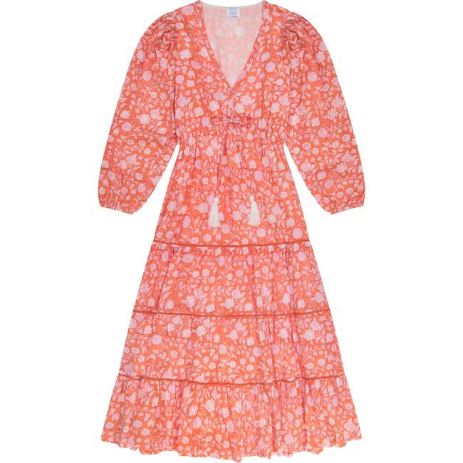 Odette Women's Maxi Dress, Coral Floral Block Print - Dresses - 1 - zoom