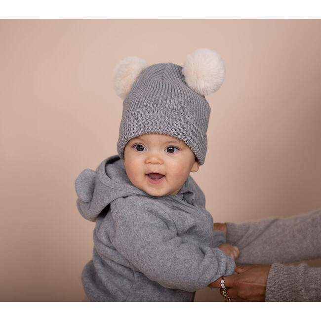 Mushi Baby Suit W/Ears In Cotton Fleece, Light Grey