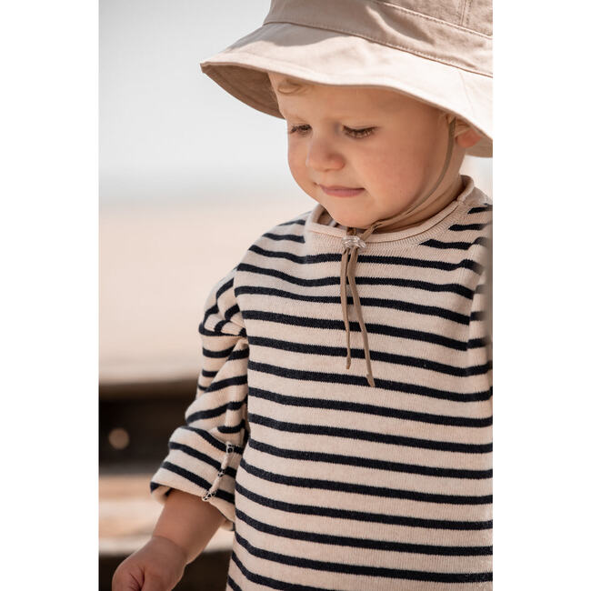O-Neck Cotton Sweater, White & Blue - Sweaters - 3
