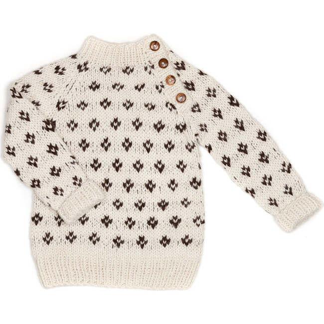 Hand-Knitted Frej Alpaca Sweater, Off White & Brown - Sweaters - 1 - zoom