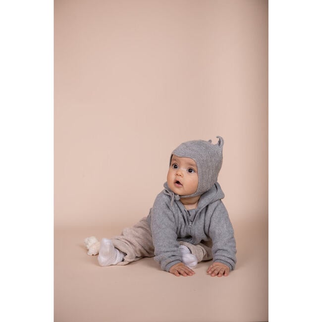 Cotton Fleece Fluffy Jacket w/ Ears, Light Grey - Jackets - 3