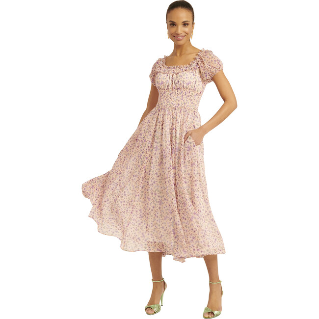 Women's Floral Eyelet Smocked Dress, Watercolor Ditsy