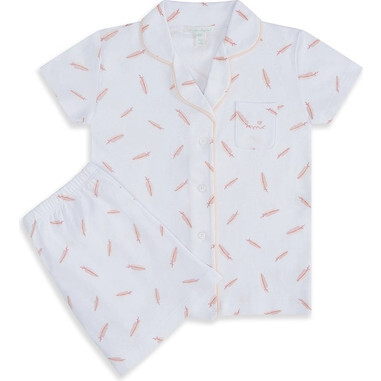 Child Feather Print Short Pajama Set , Pink - Pajamas - 1